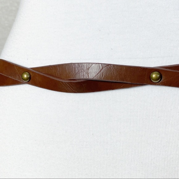 Brown Faux Leather Twisted Brass Riveted Belt - Picture 3 of 5
